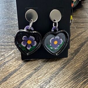 MEXICANA Black and Purple Heart Earrings
